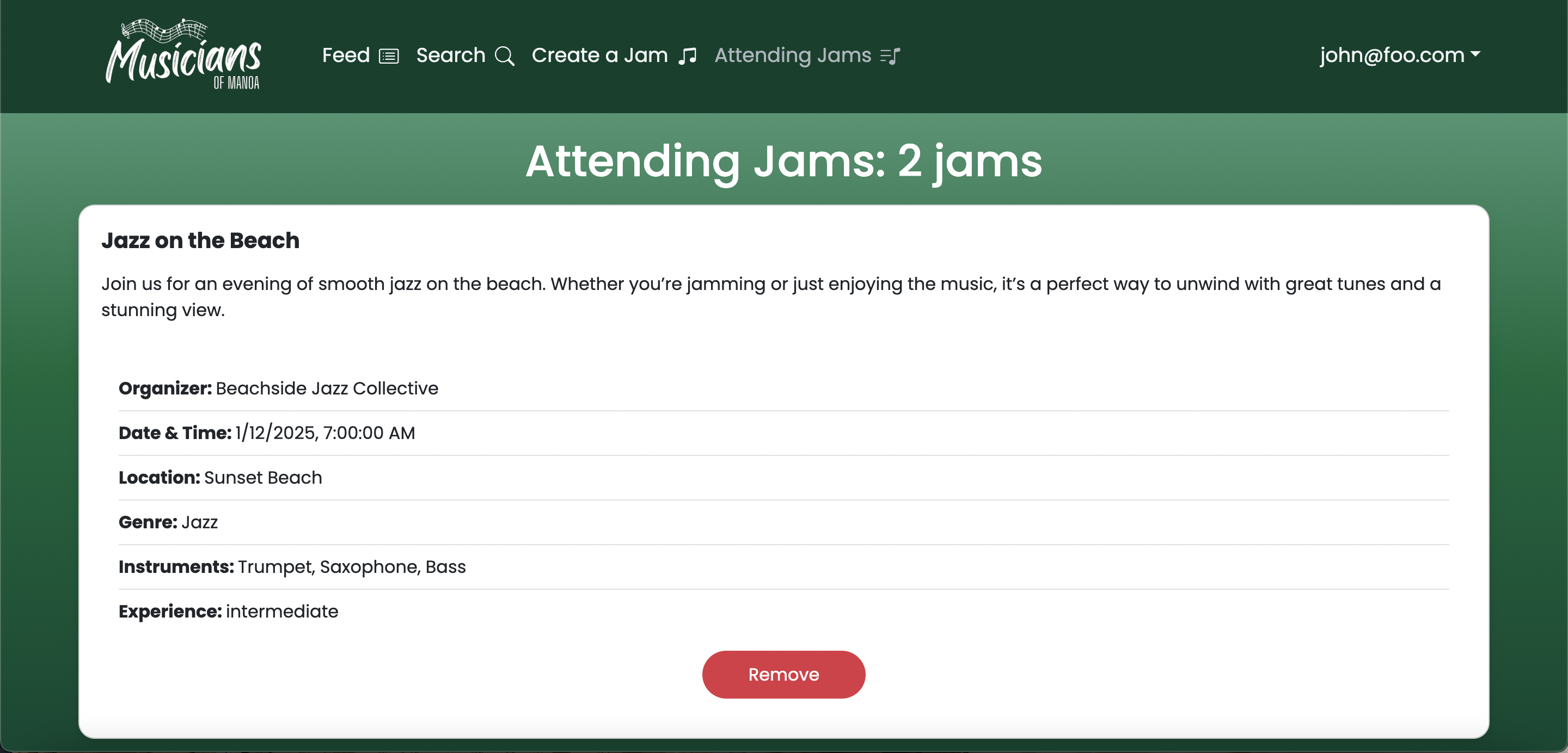 Attending Jams Page