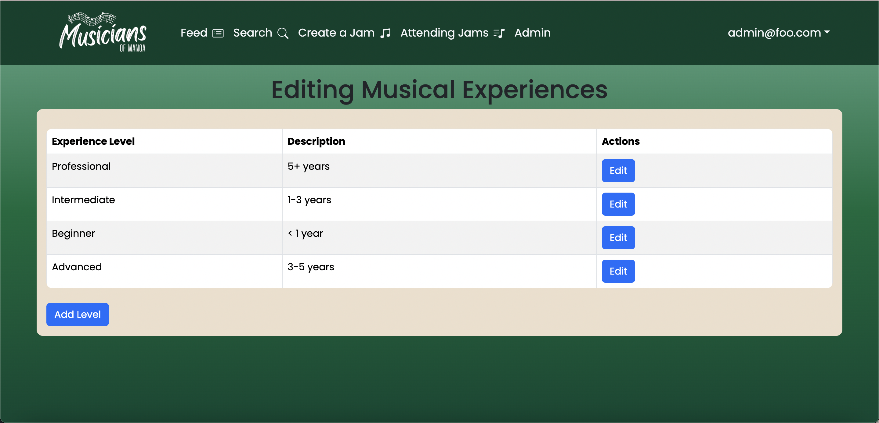 Edit Experience Page