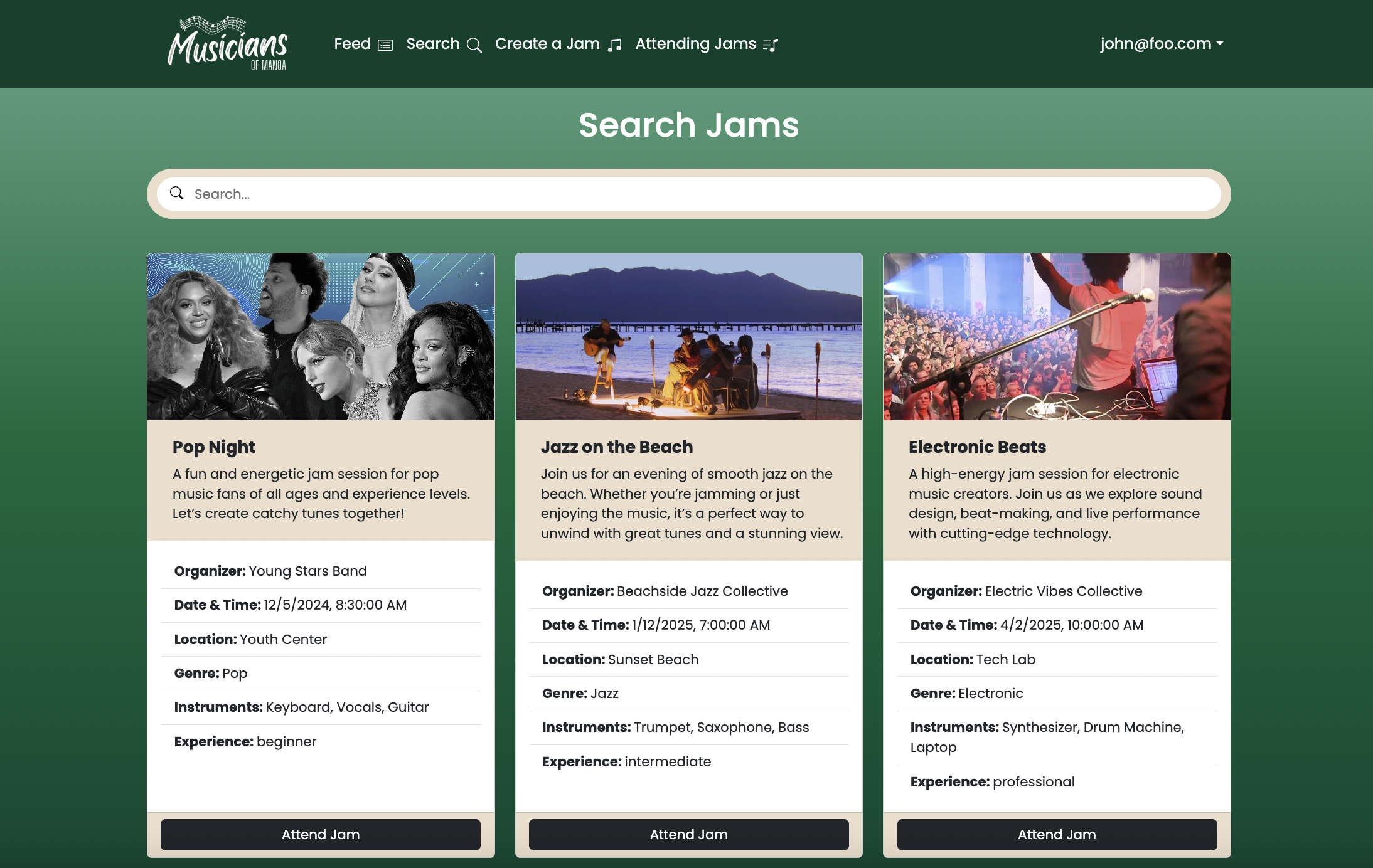 Jam Search Page