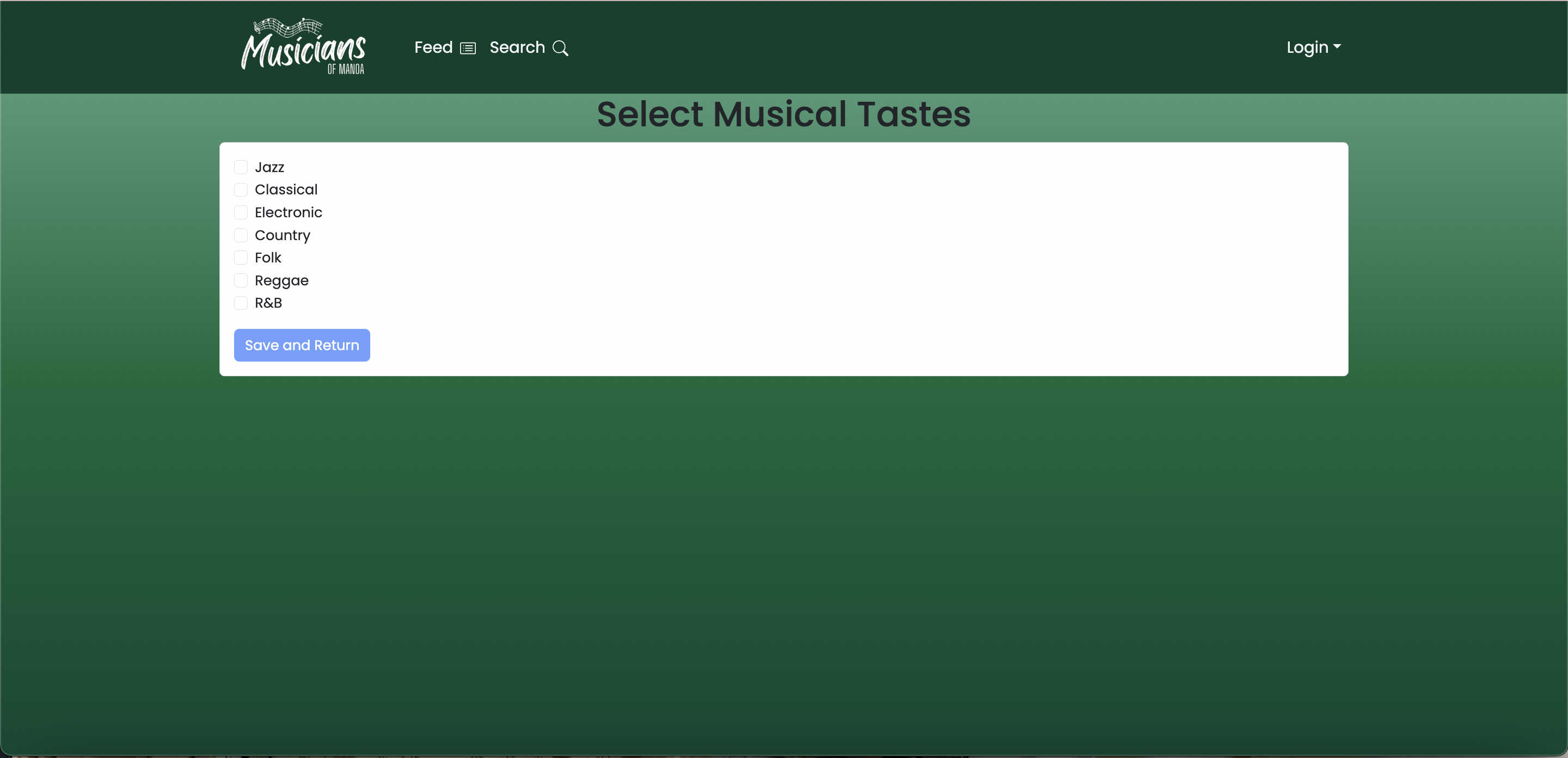 Creating User Page: Select Musical Taste