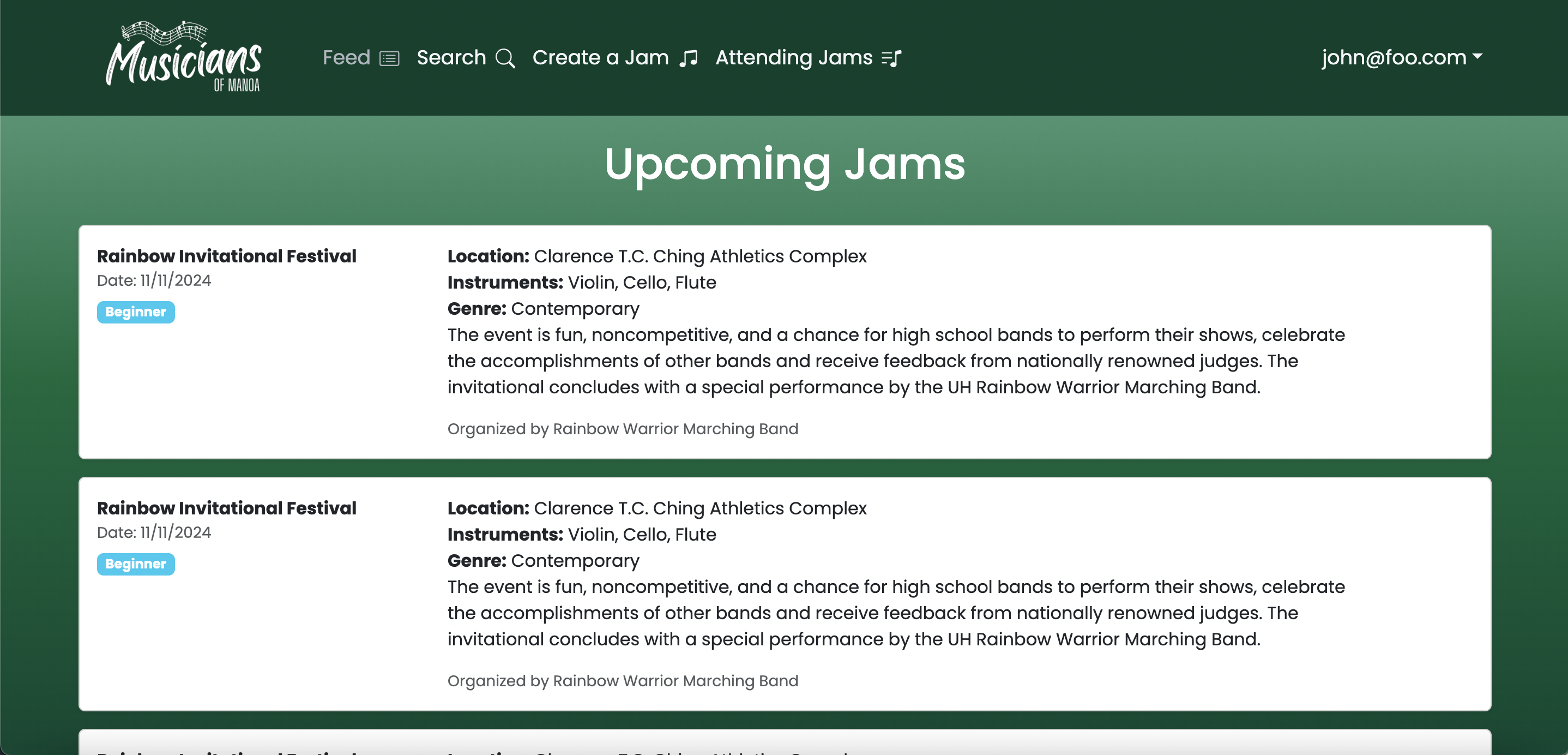 Upcoming Jams Page